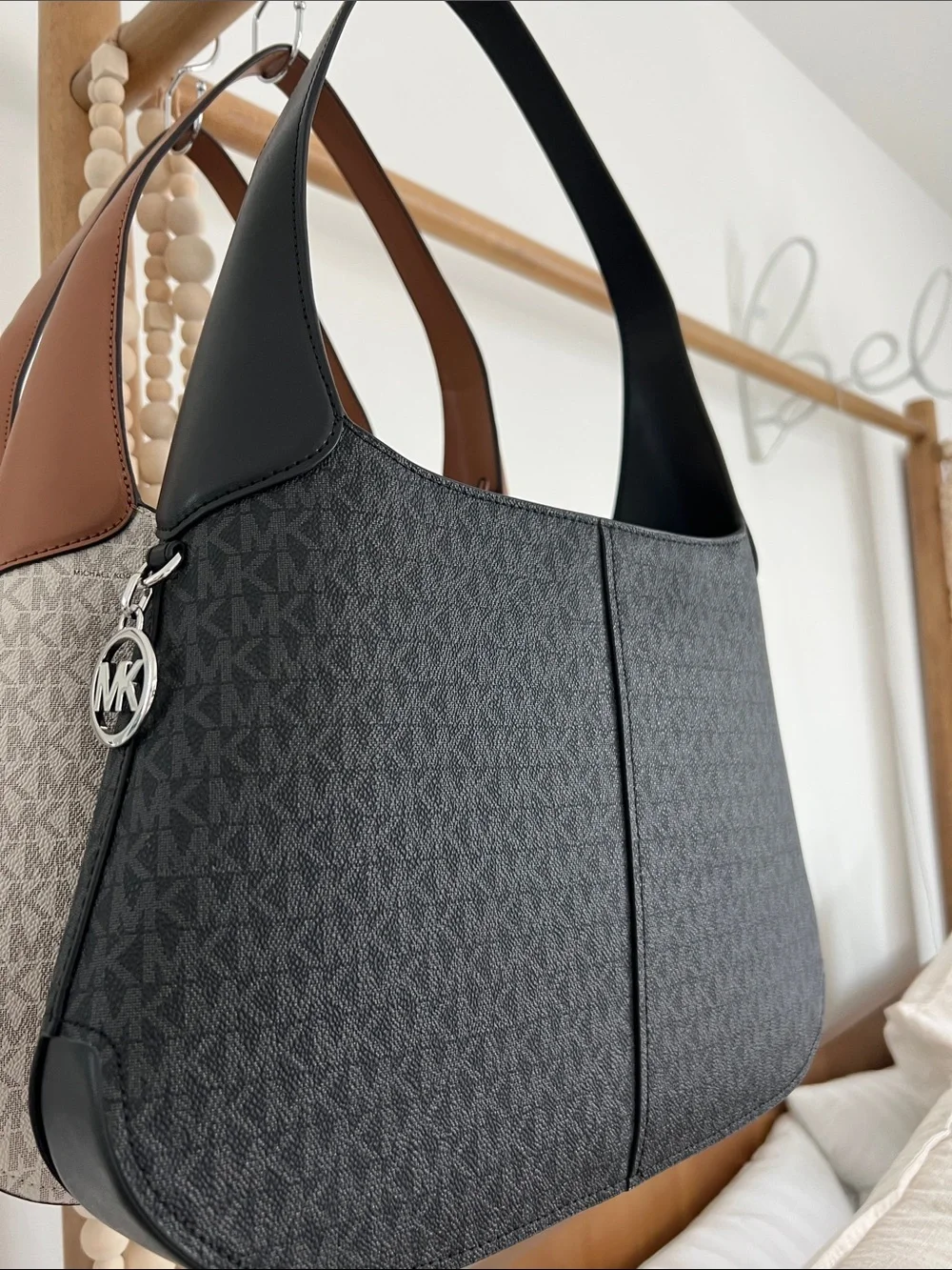 Michael Kors Black MK Logo Hobo Shoulder Bag